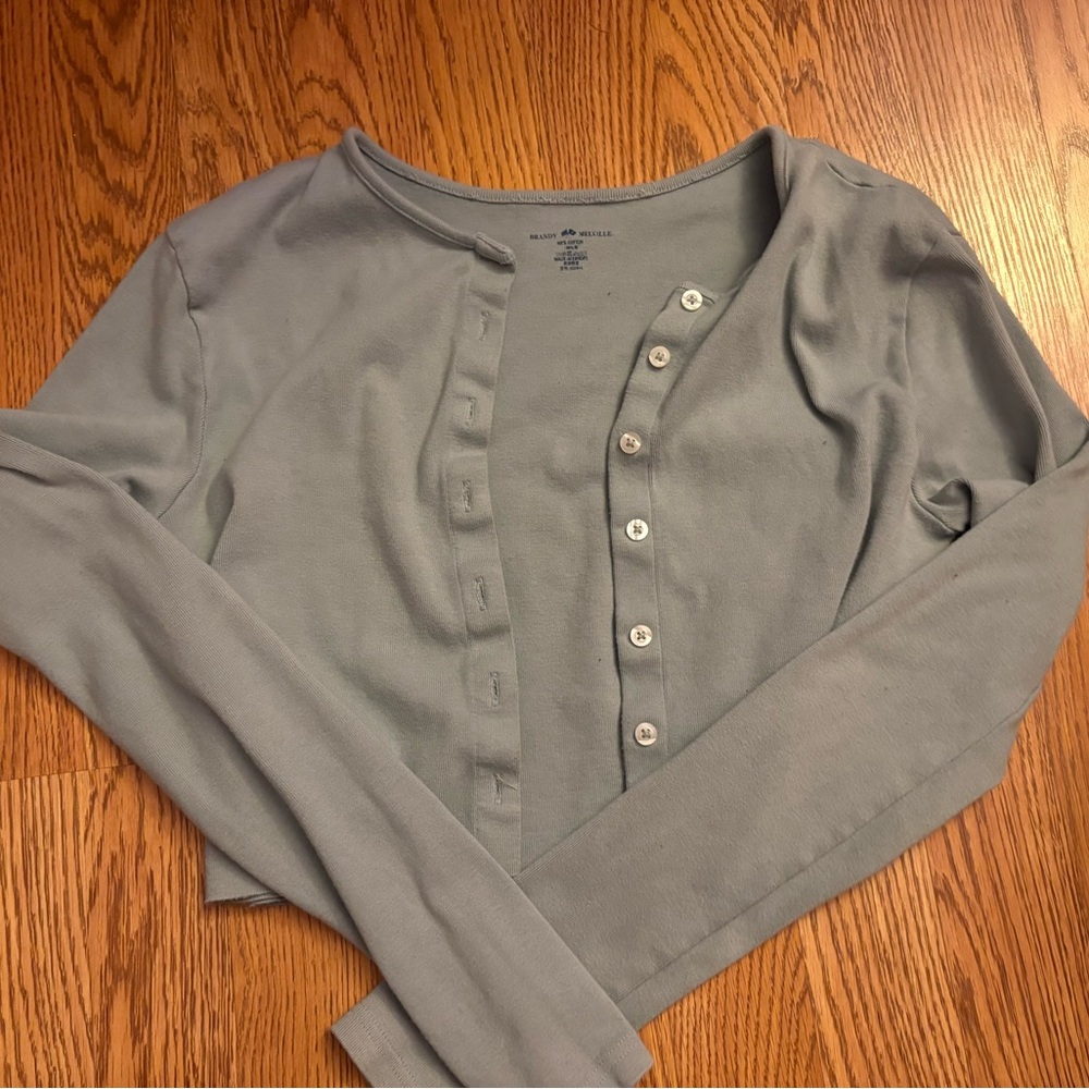 Brandy Melville Gray/Green Long Sleeve Button-Up Cardigan